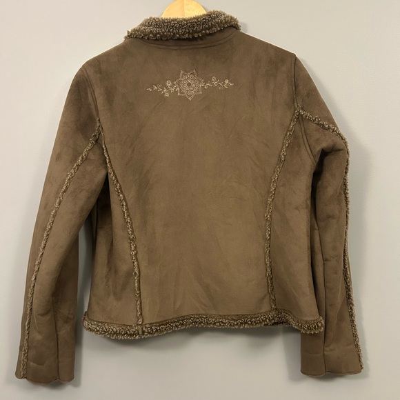 L.L. Bean Tan Faux Shearling Jacket Y2K Sherpa Lined Size Medium - Picture 5 of 8